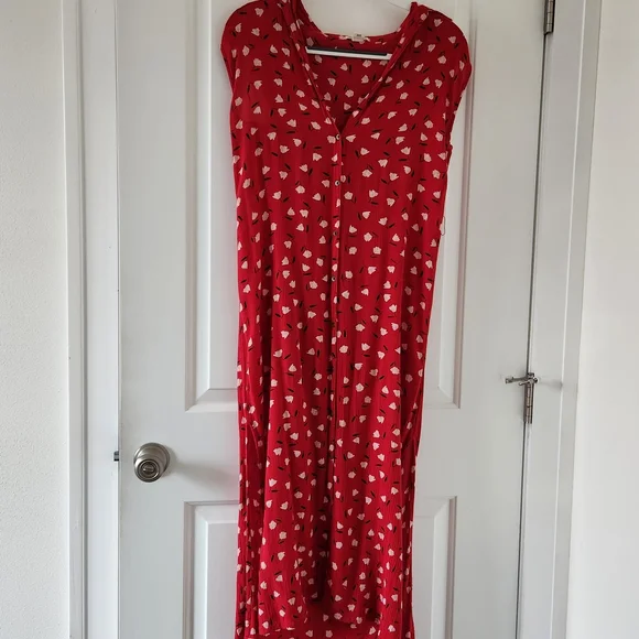 Red Floral Print Billabong Sleeveless Maxi Dress Size M. - Picture 5 of 11